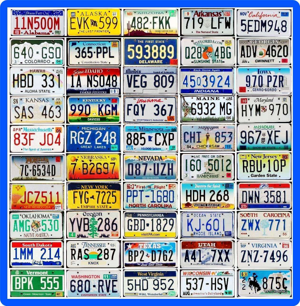 COMPLETE SET 50 UNITED STATES License Plates - ALL 50 USA States GOOD Condition