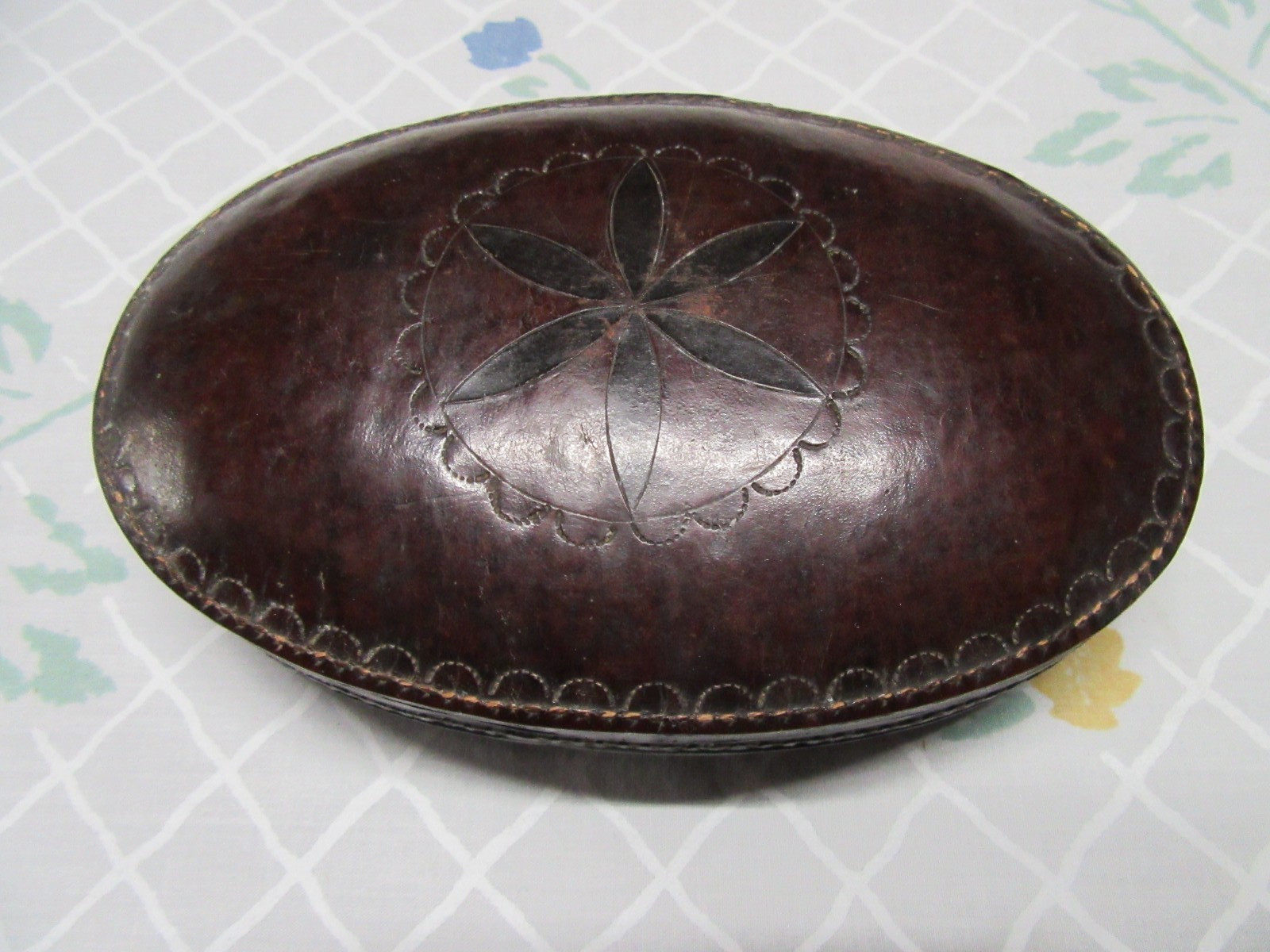 Antique  Leather Friesian Dutch Oval Hinged Tobacco Box  18thC