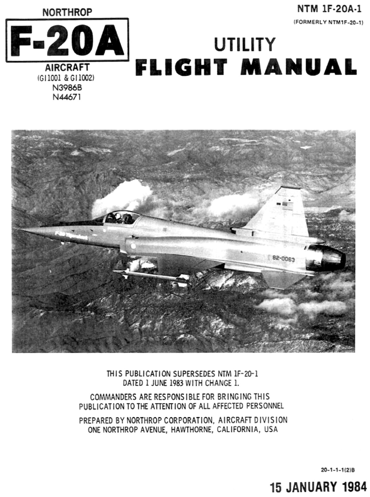 141 Page 1984 Northrop F-20 F-20A Tigershark Utility Flight Manual on CD