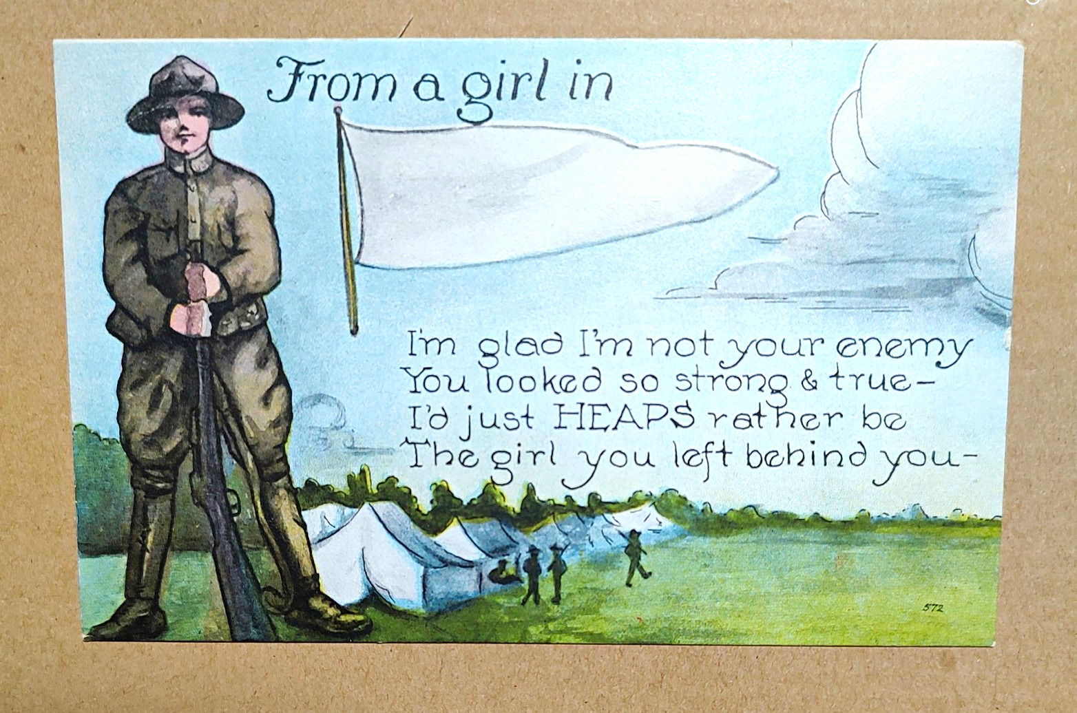 Vintage WWI Soldier Camp Humor Romance Lithograph Postcard Unposted...P20