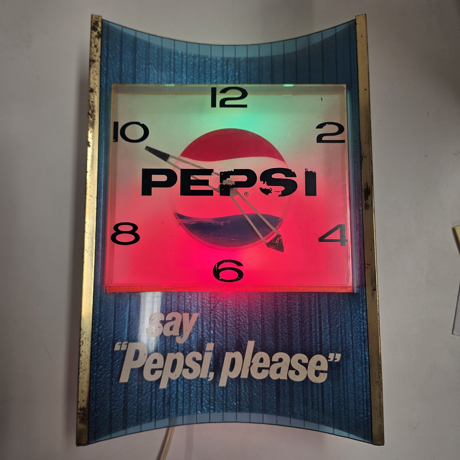  Rare Vintage Original 1960s Pepsi Cola Working Light up Clock, Tested