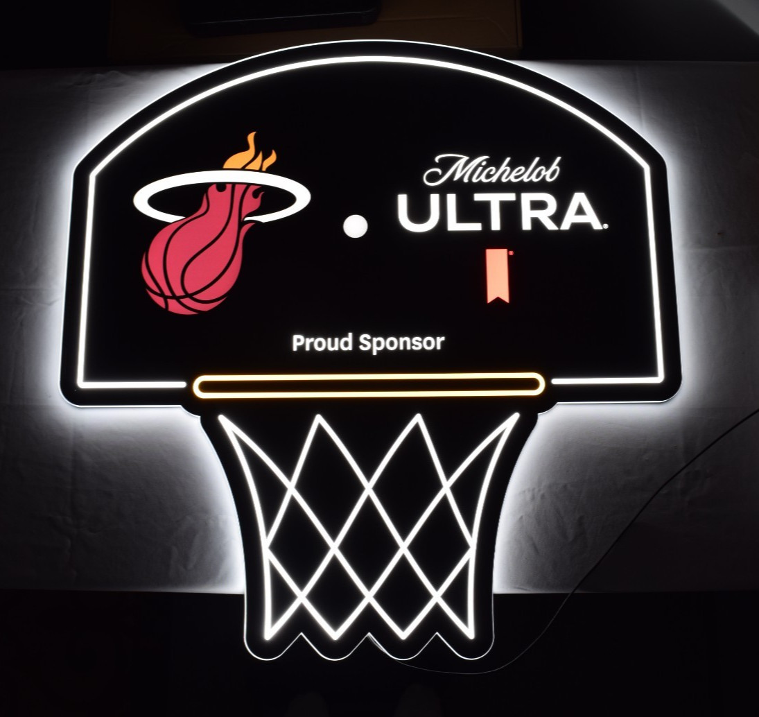 Michelob Ultra Beer NBA Basketball Miami Heat LED Sign Man cave Bar Pub Light