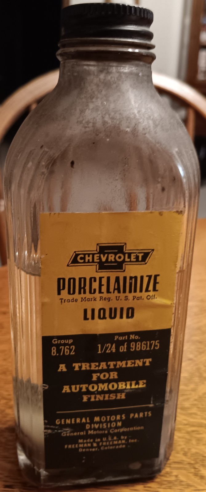Vintage GM Chevrolet Accessories Porcelainize Liquid Treatment Bottle Denver CO