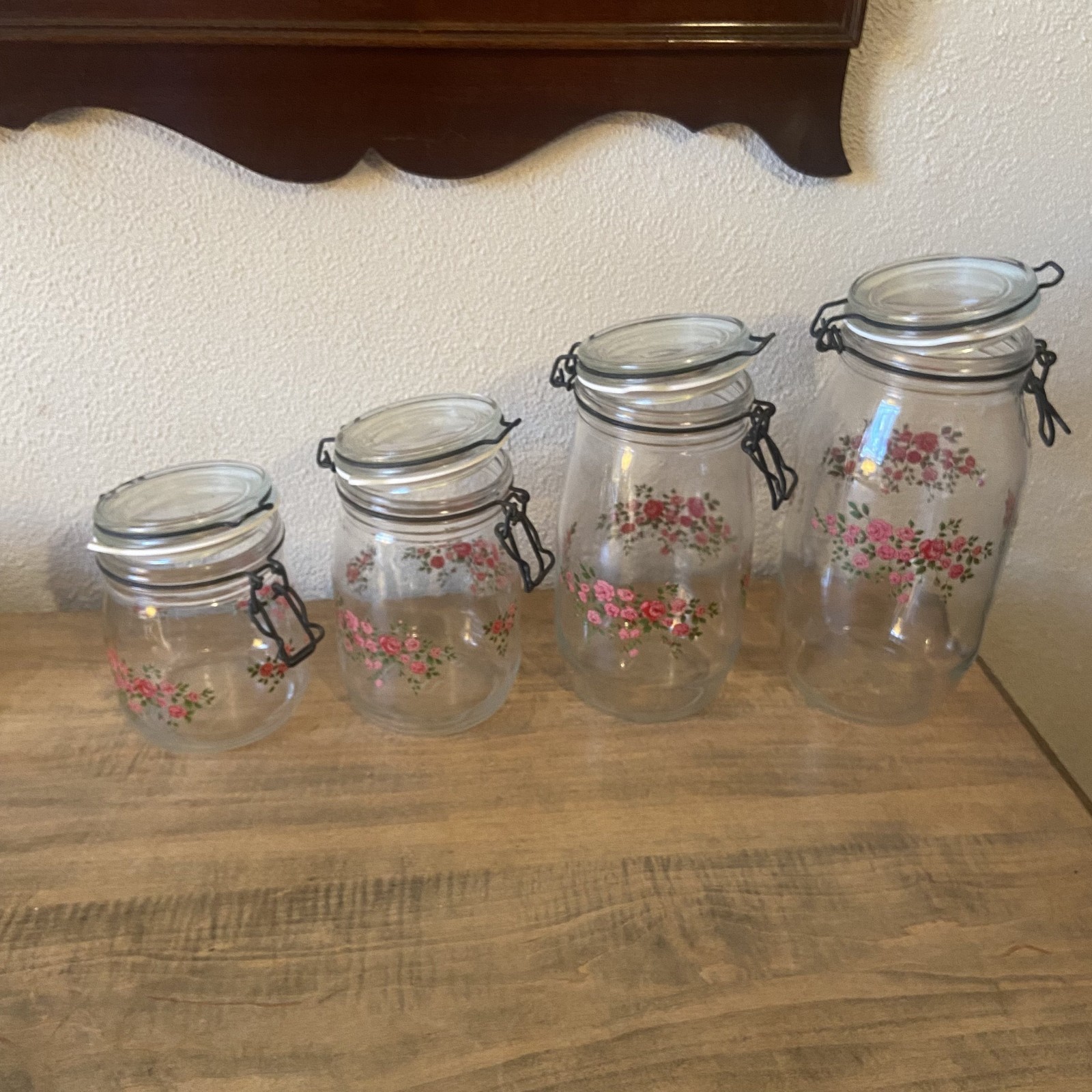 Vintage Arc France Pink Roses Swing Top Jar Set (4 Piece) Cottagecore