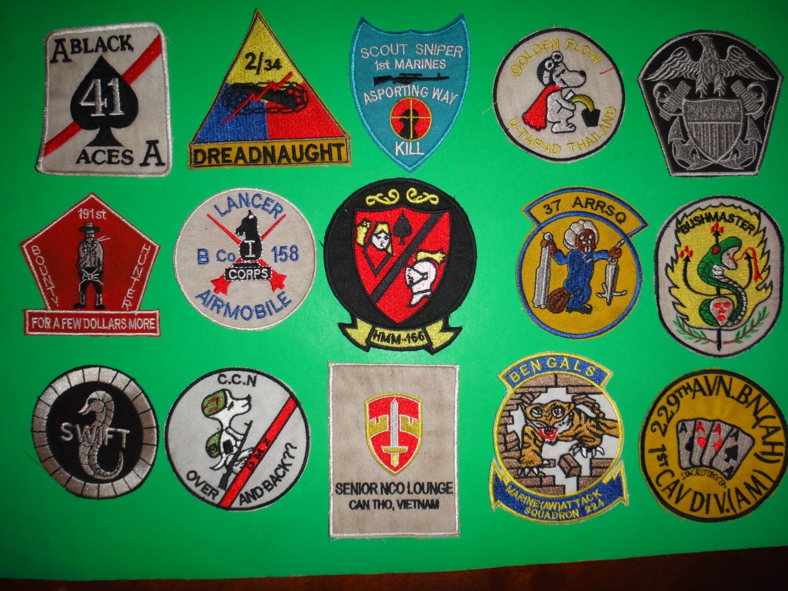 Lot #1: 15 Vietnam War US Army Air Force Navy Marines Patches, $12 each patch