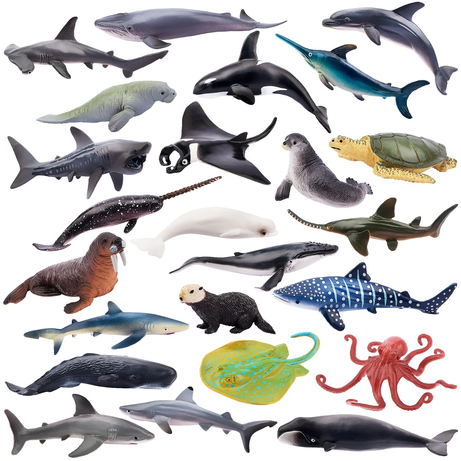 Toymany 24-pcs Shark Animal Figurine,Realistic,Collectible Hand-painted  Toy Set