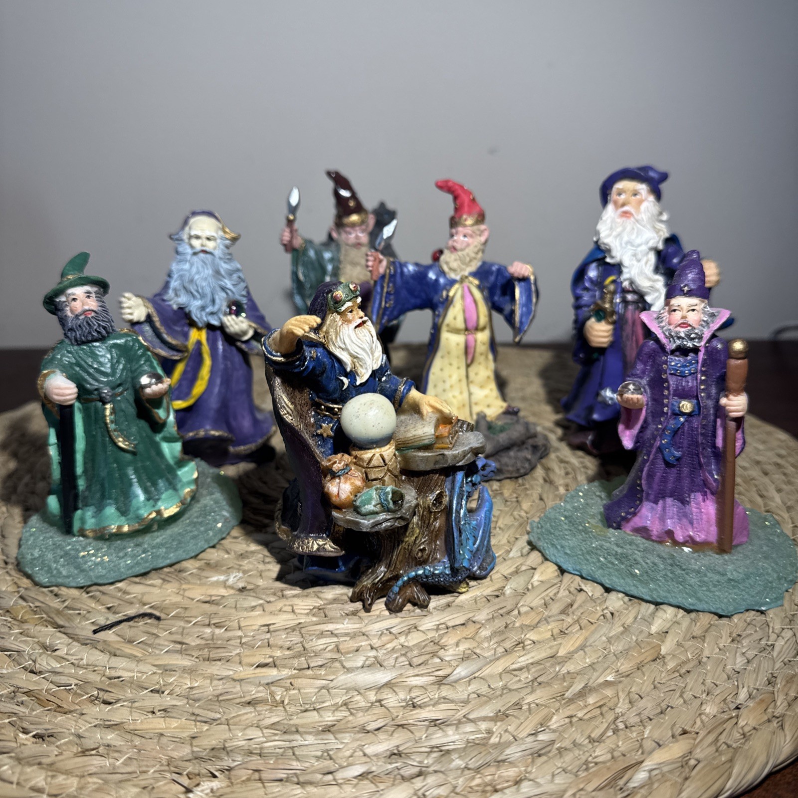 Vintage Wizard Figurines Lot of 7 Fantasy Wizards  Crystal Ball
