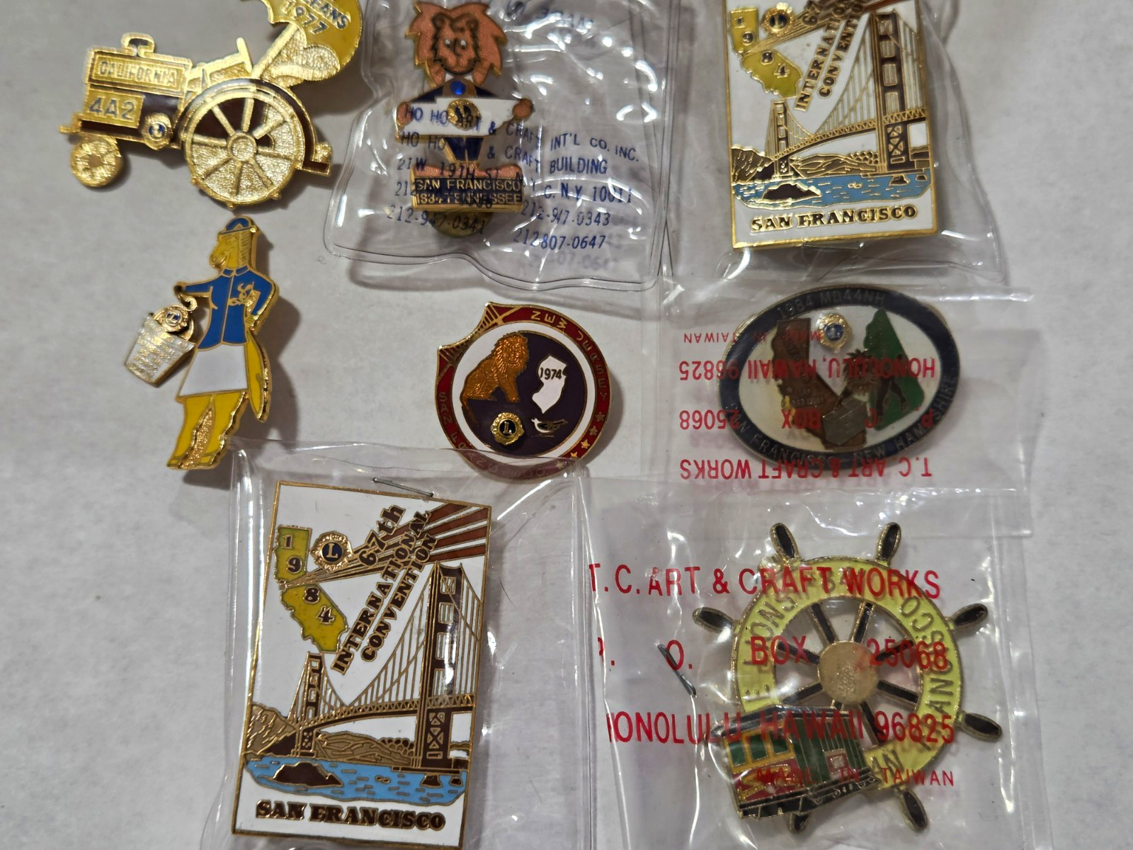 Lot 7 Vintage Lions Club Pins 1984 San Francisco Golden Gate California Hawaii