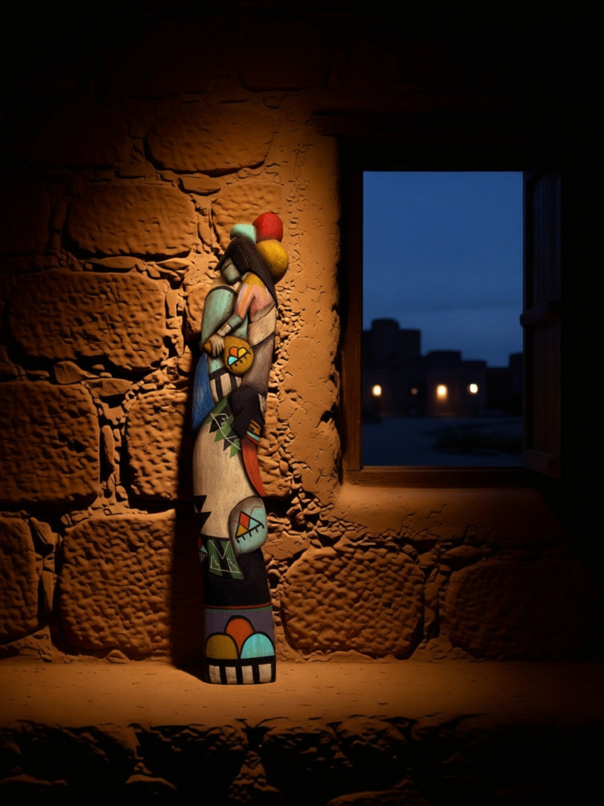 Hopi Kachina Sculpture - Hemis Mana & Poli Kachina by Watson Namoki - Exquisite