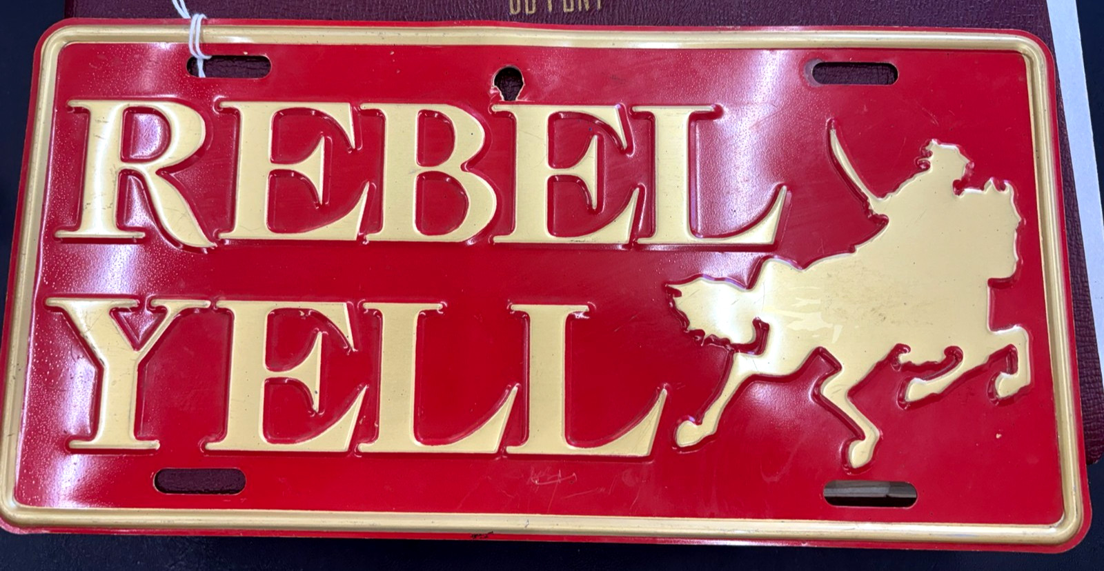 VTG. 1960s REBEL YELL WHISKEY BOURBON BOOSTER LICENSE PLATE Confederate Soldier