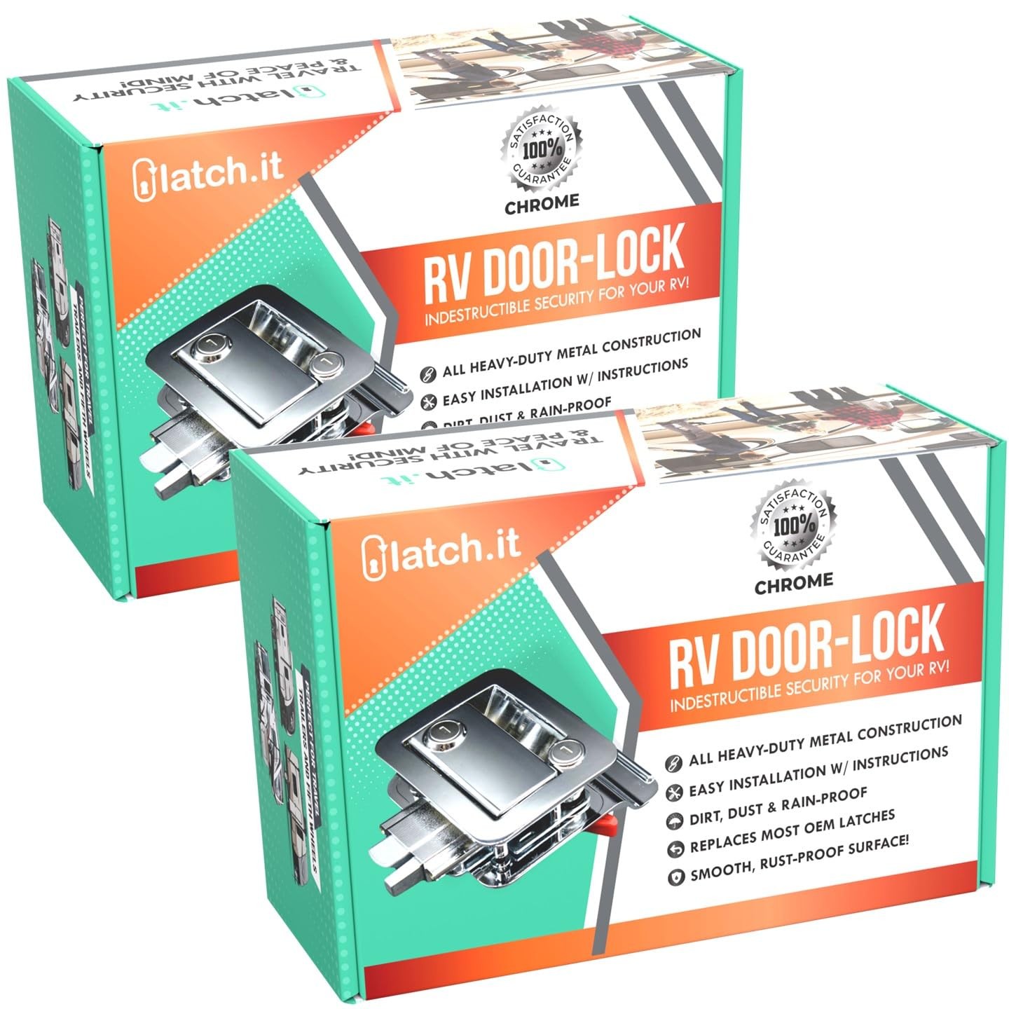 LATCH.IT Chrome RV Door Latch | 2 Keyed Alike RV Door Locks for Travel Traile...