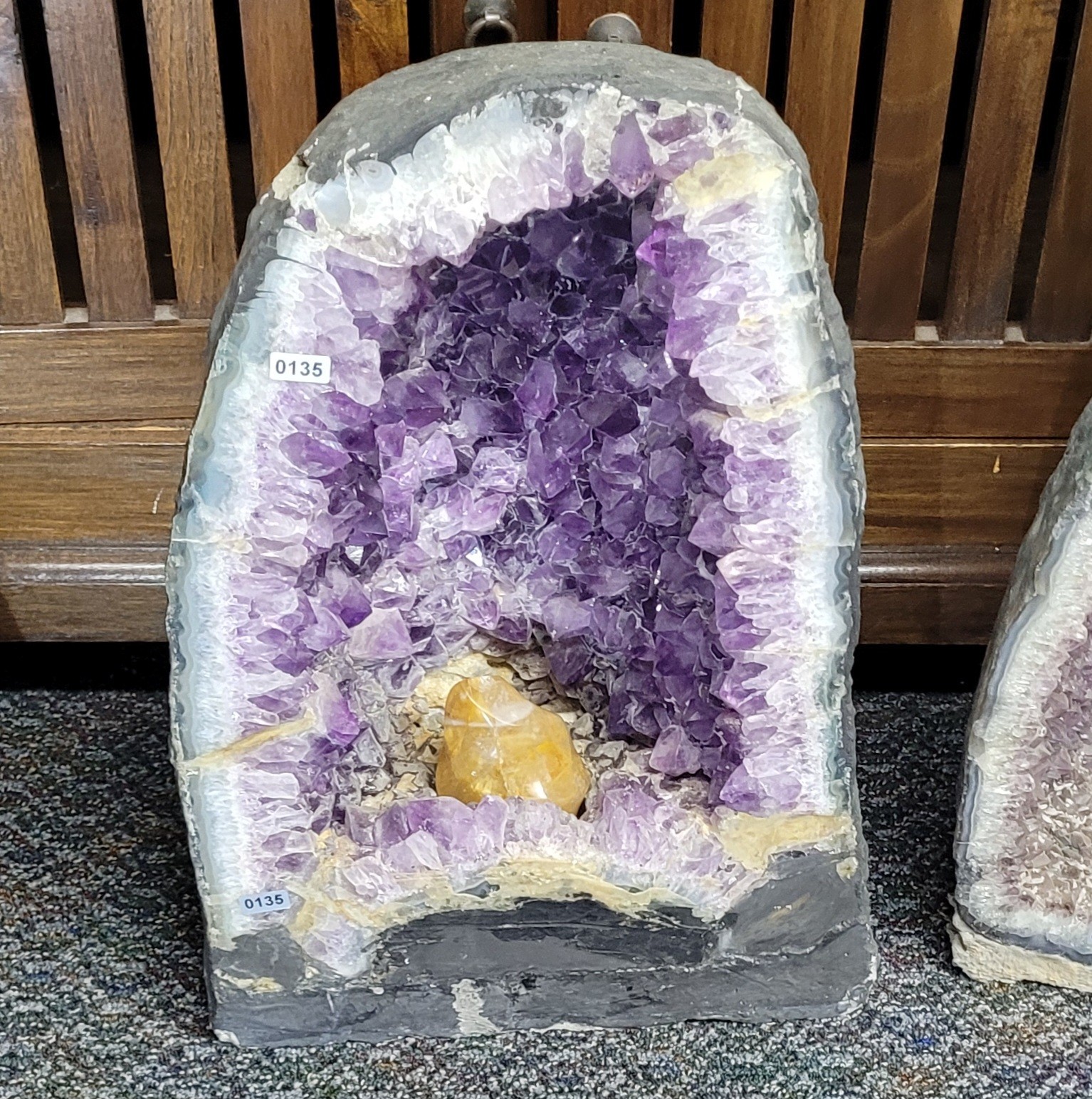 40 LB Amethyst Cathedral Crystal Geode With Carnelian Agate Tower Repaired