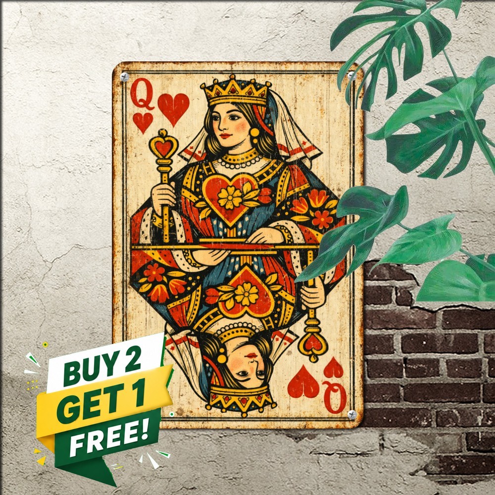 King of Hearts Playing Card Tin Sign Retro Poker Room Metal Wall Art Plaque