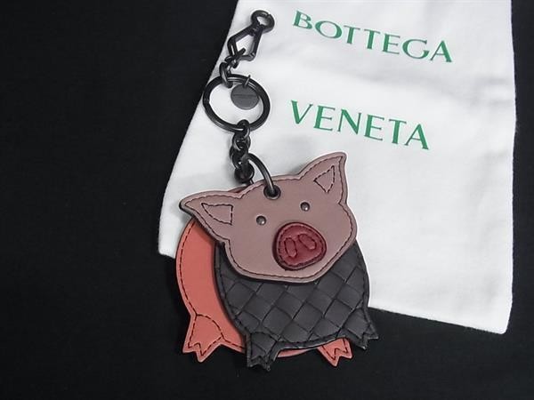 Bottega Veneta Intrecciato Leather Pig Keychain Pink Brown Unused