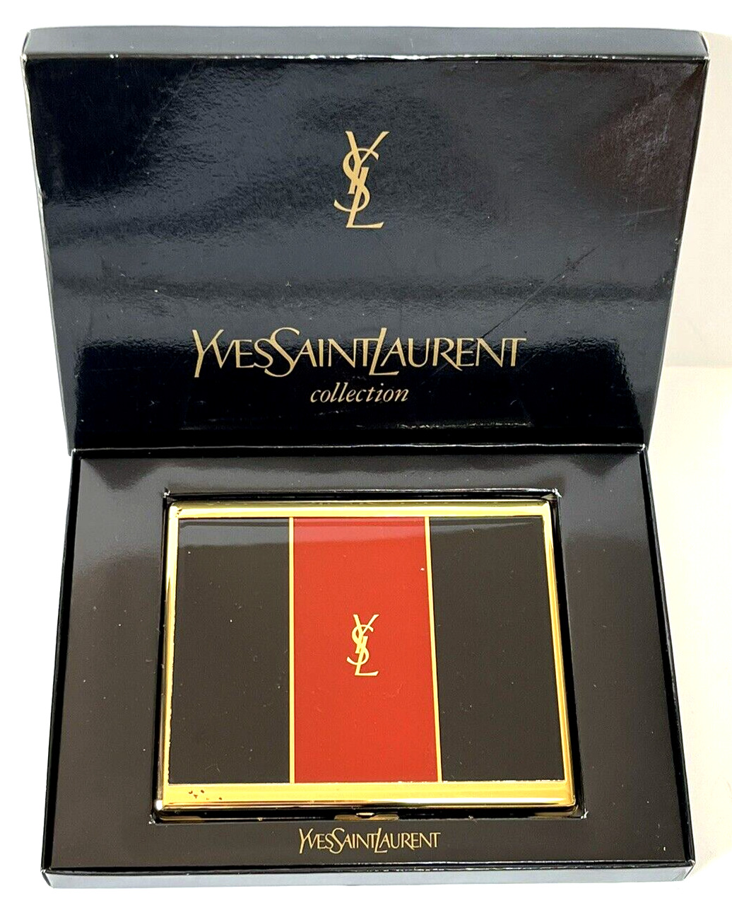 Yves Saint Laurent YSL Cigarette Case Card Holder Red Black Gold with Box