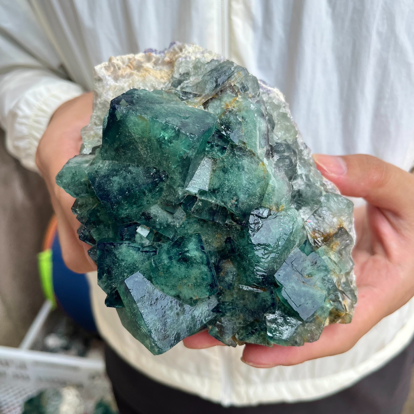 3.7lb NATURAL Green FLUORITE Crystal Quartz Cluster Specimen healing