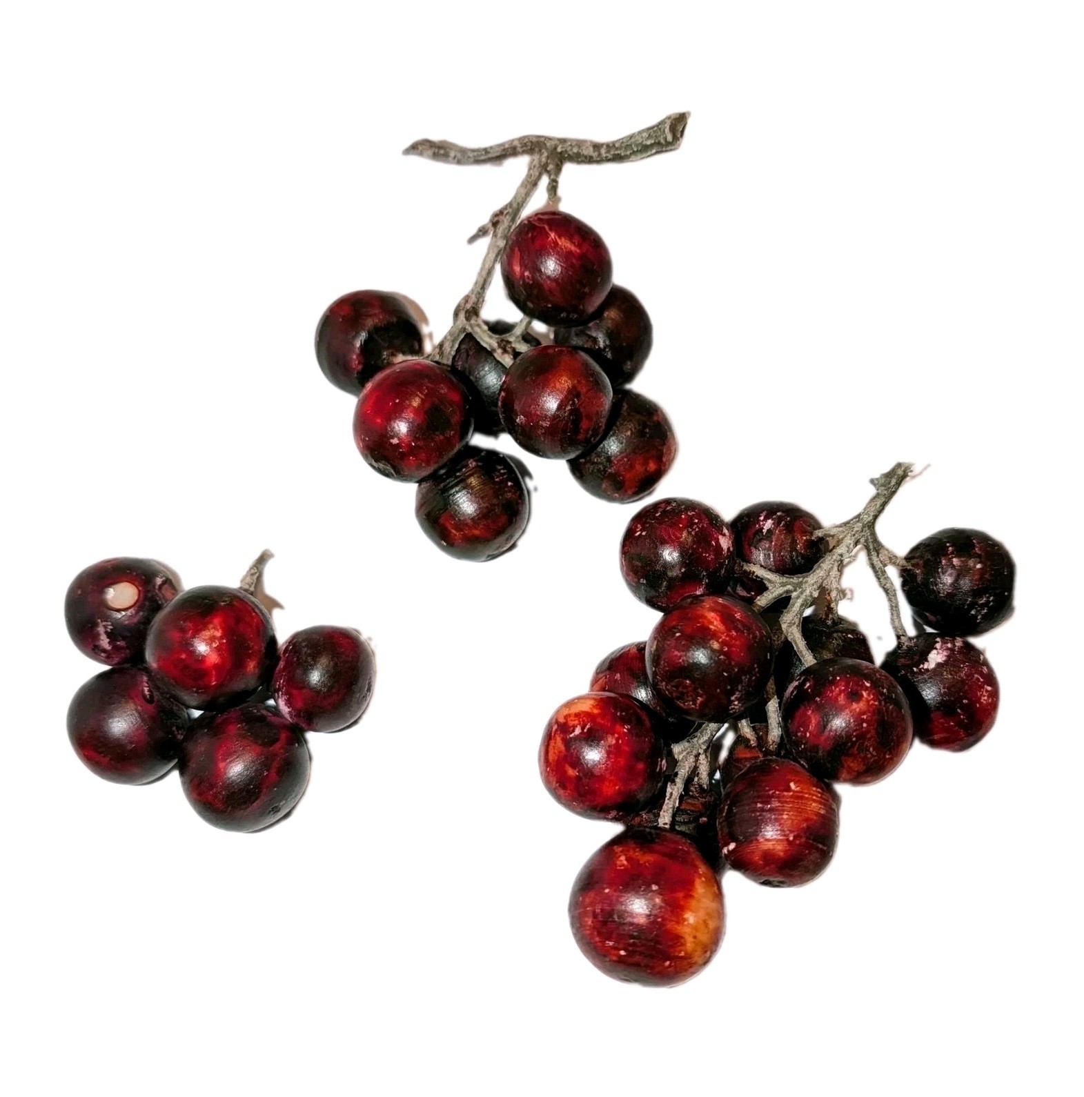 Vtg Grapes Clusters Alabaster Marble Stone Fruit Red Painted Grape Carved Italy