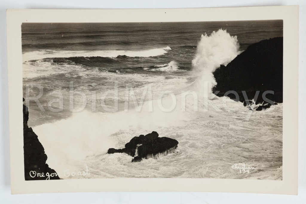 Vintage Oregon Coast Crashing Waves Real Photo Postcard Christian 134 RPPC
