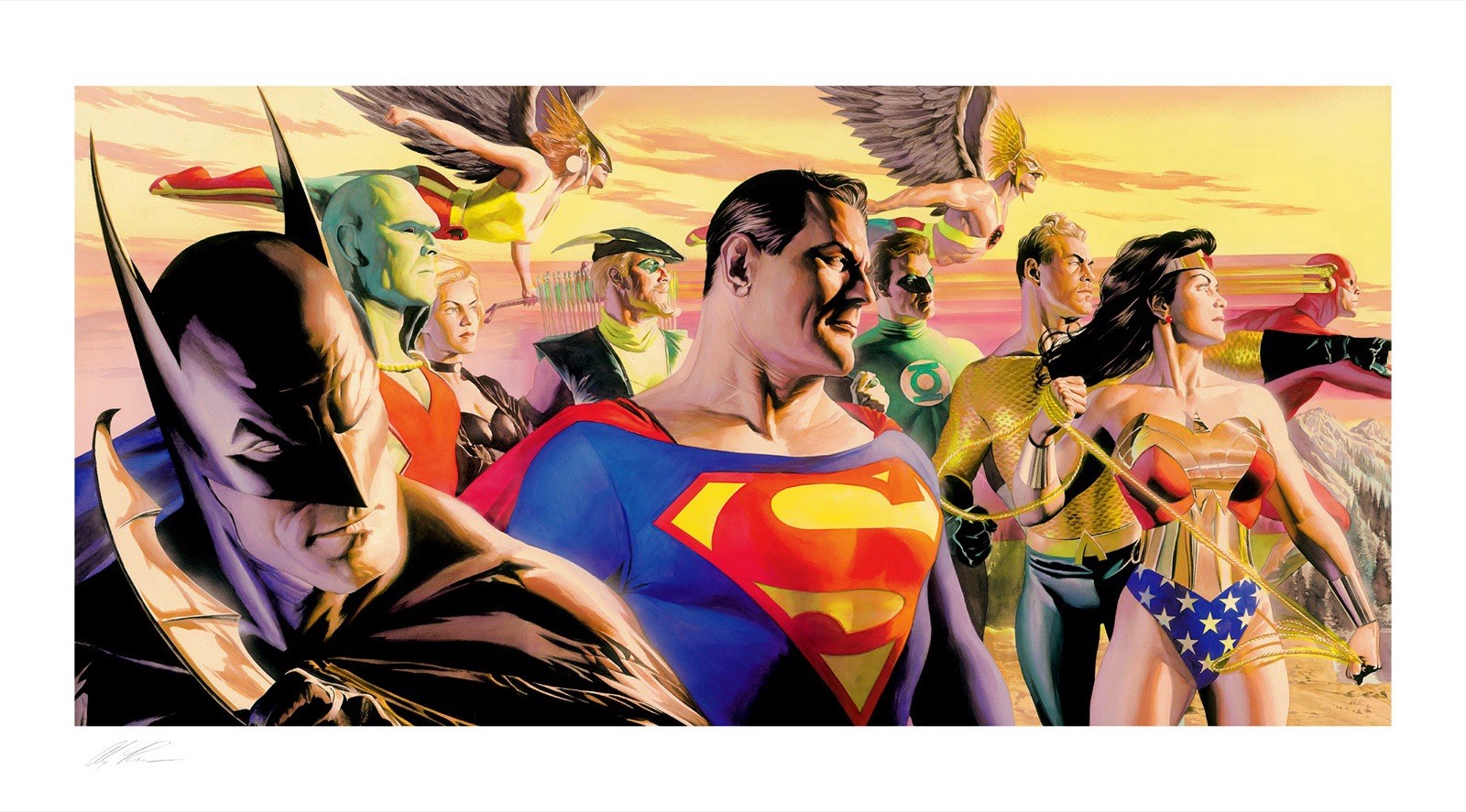 Sale Alex Ross DC Marvel In the Light Justice & Invincible Framed Lithographs
