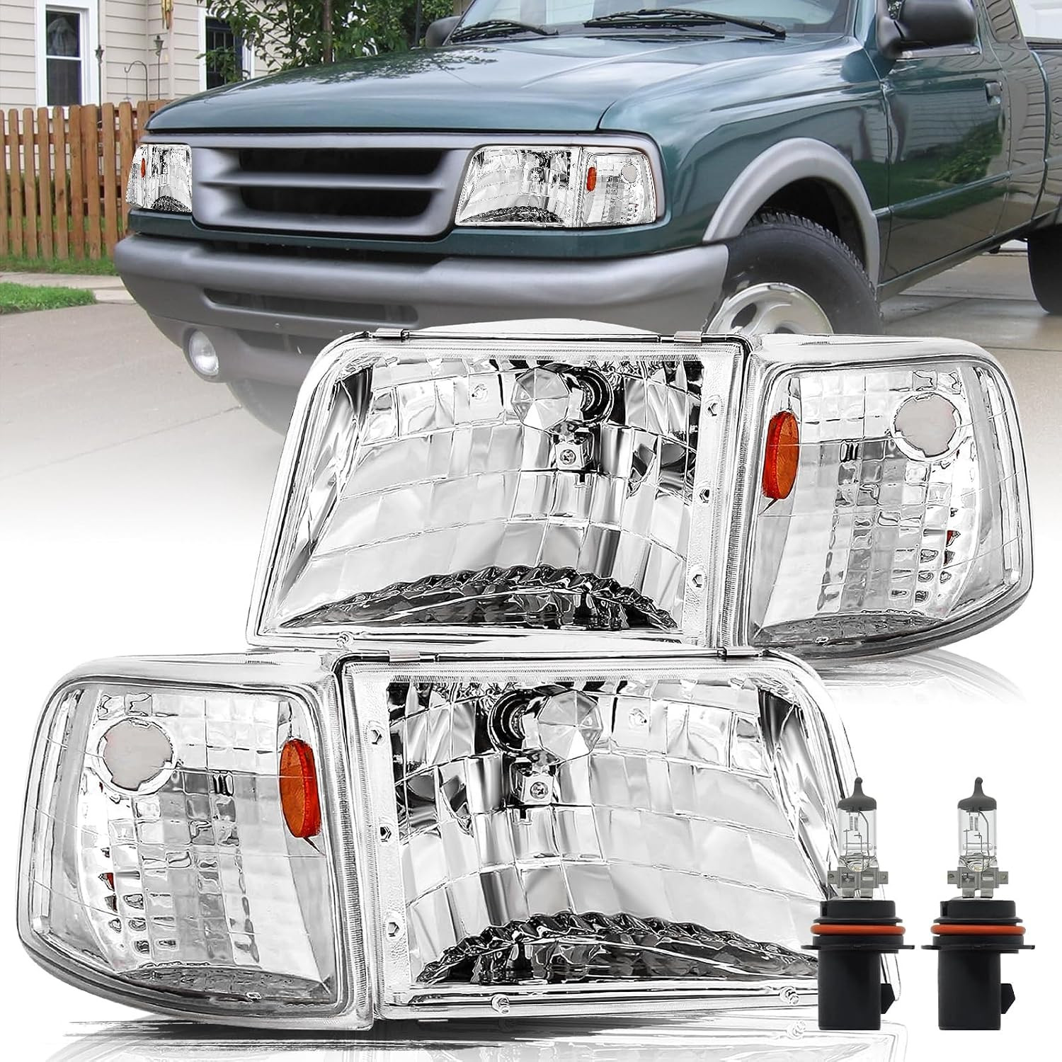 Halogen Headlights for 1993-1997 Ford Ranger 4PCS W/Corner Light