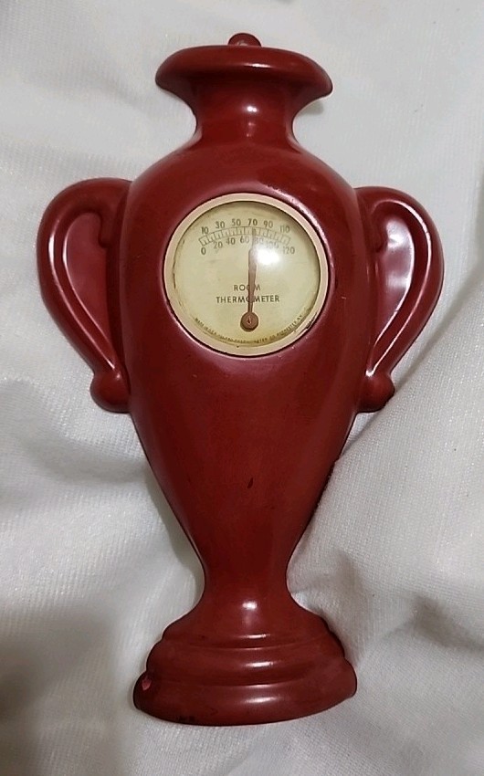 Vintage Antique Tel Tru Room Thermometer.  Red Vase Wall Hanger.   MADE IN USA 