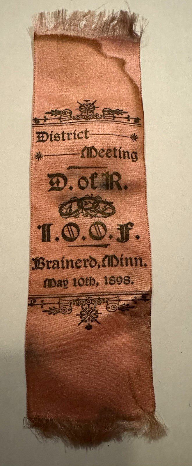 Antique Pink Silk/Fabric Daughters of Rebekah D of R, aux branch of I.O.O.F.  