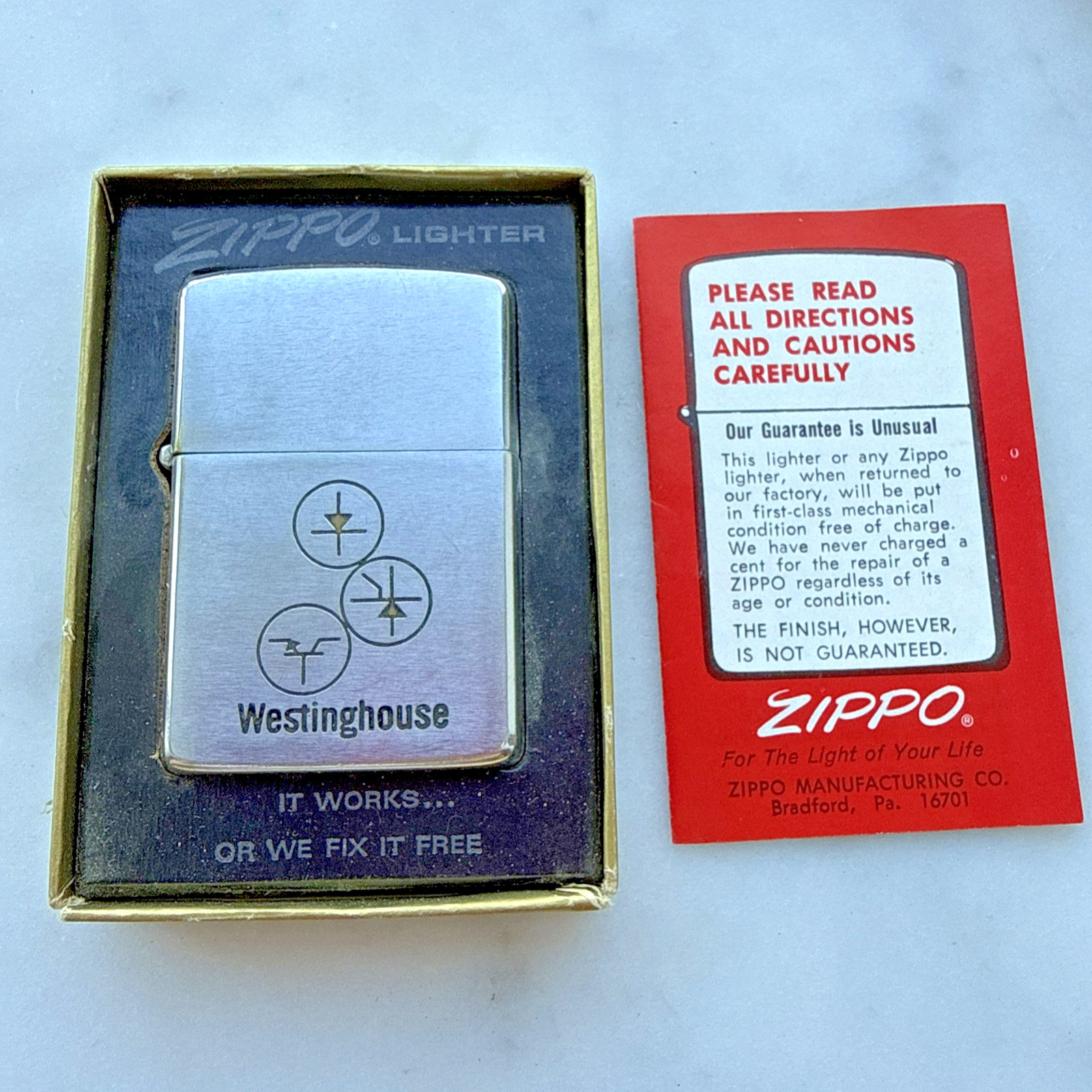 Vintage Zippo Westinghouse Brush Finish Lighter With Box №200 Not Working Flint