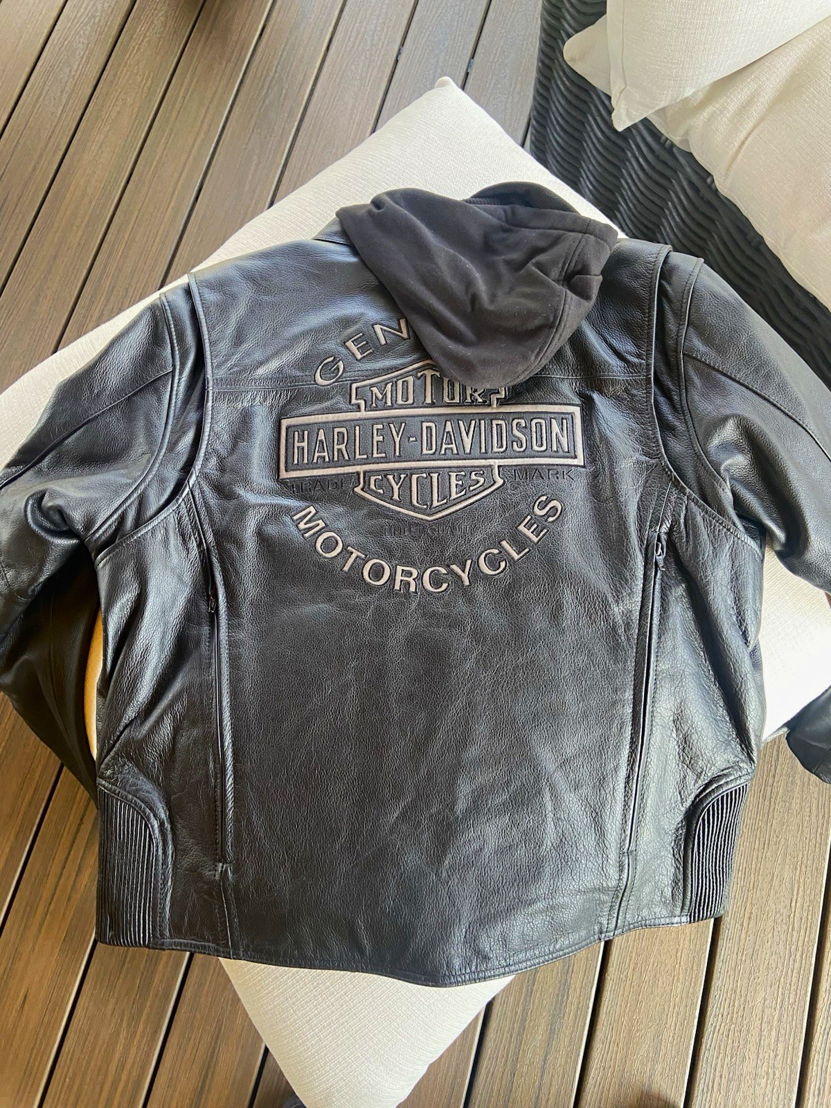 Harley-Davidson Road Warrior Genuine MotorClothes Black Leather Hooded Jacket XL