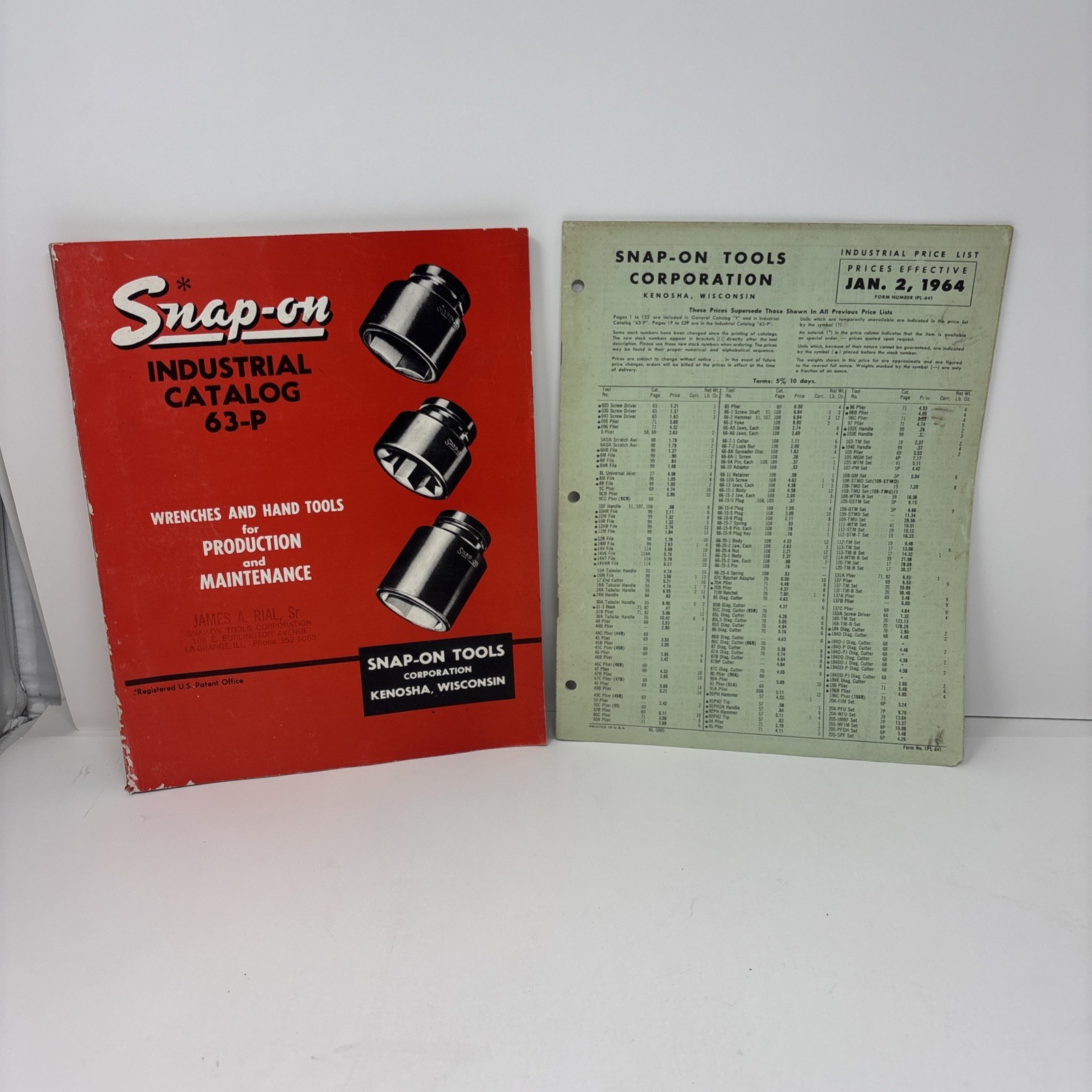 Vintage 1962 SNAP-ON (Tools) Industrial Catalog 63-P w/ Price List & Insert