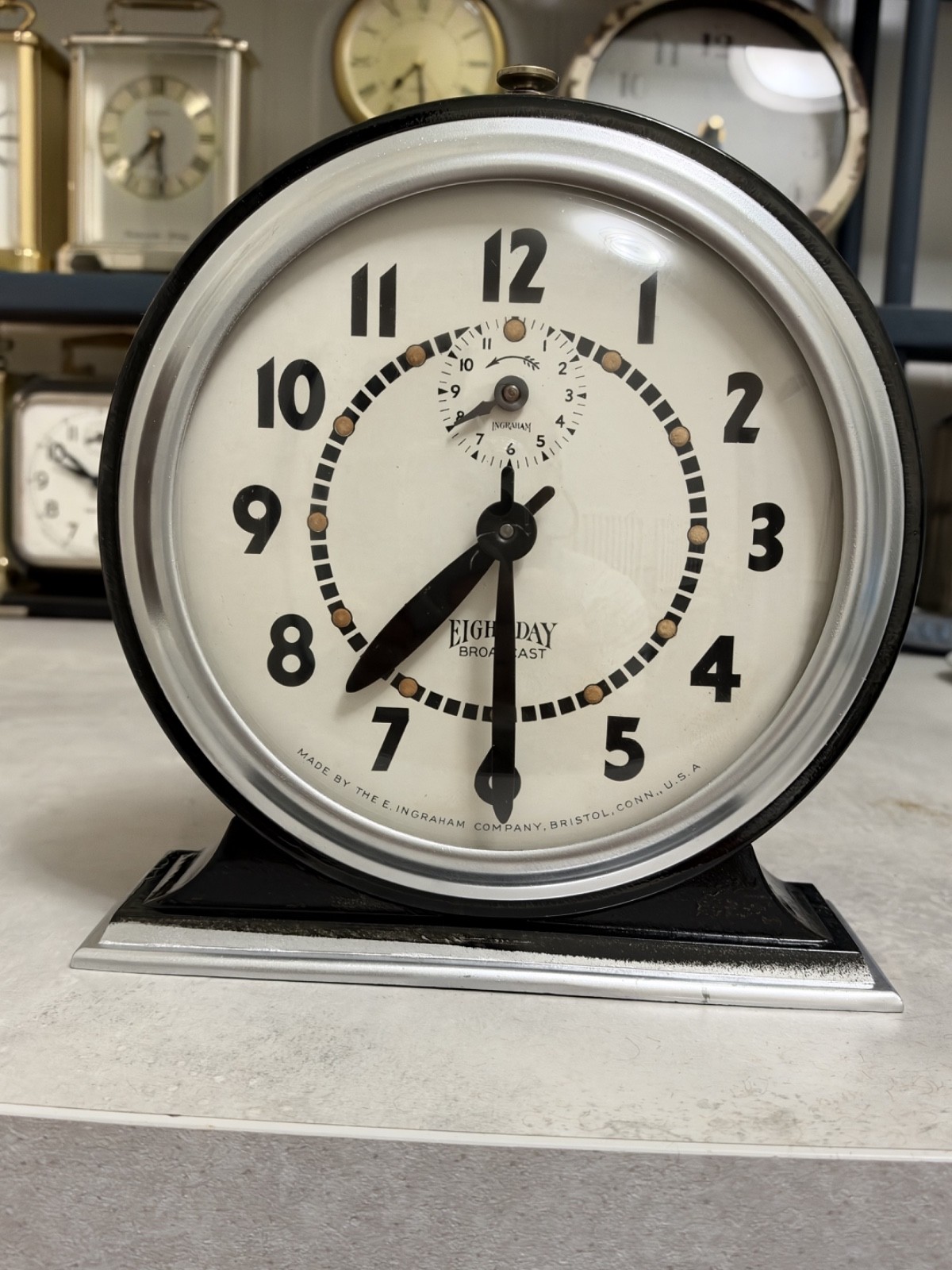 Antique 1920's E. Ingraham Eight-Day Broadcast Mechanical Desk Clock * WORKING