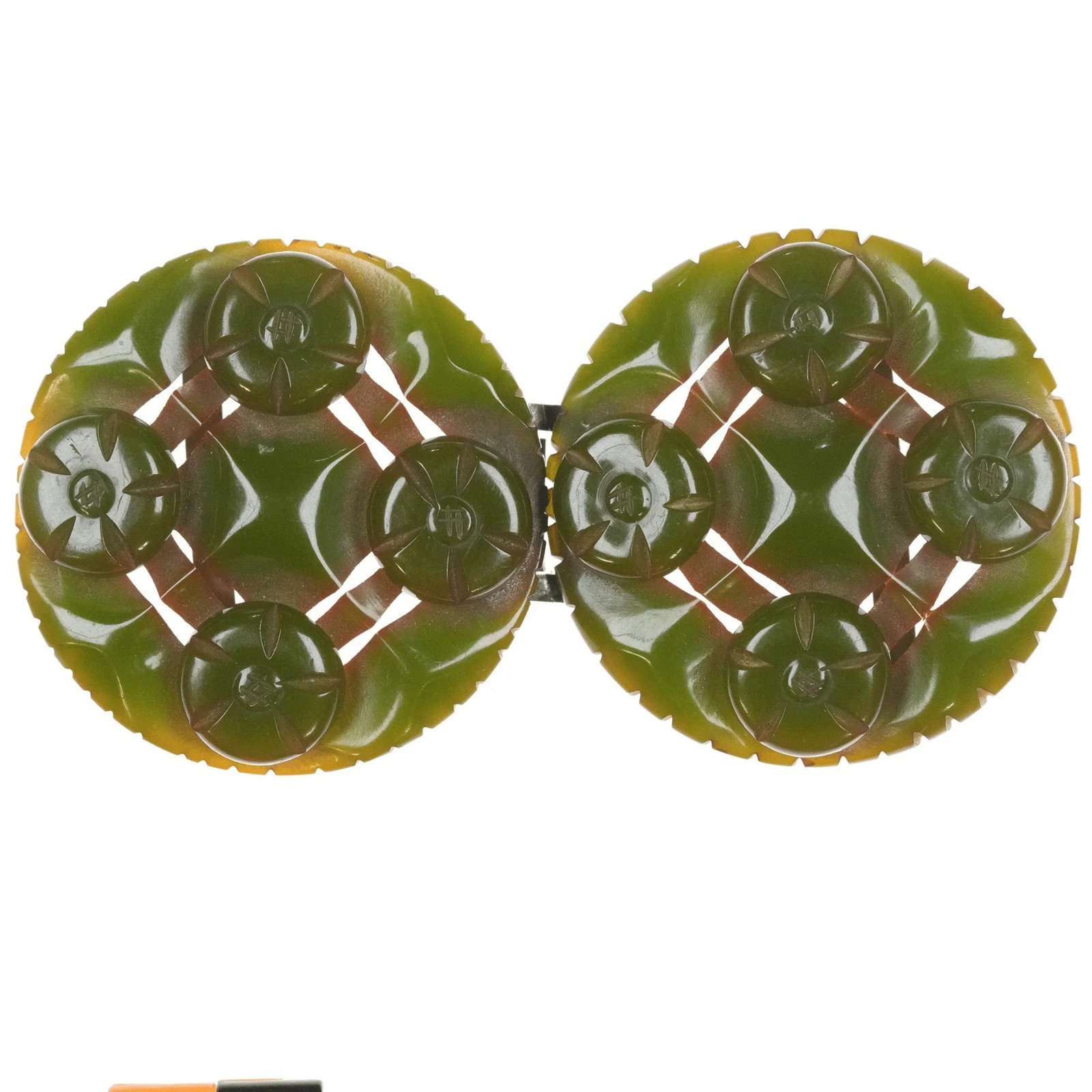 c1940\'s Deep carved Green bakelite belt buckle set
