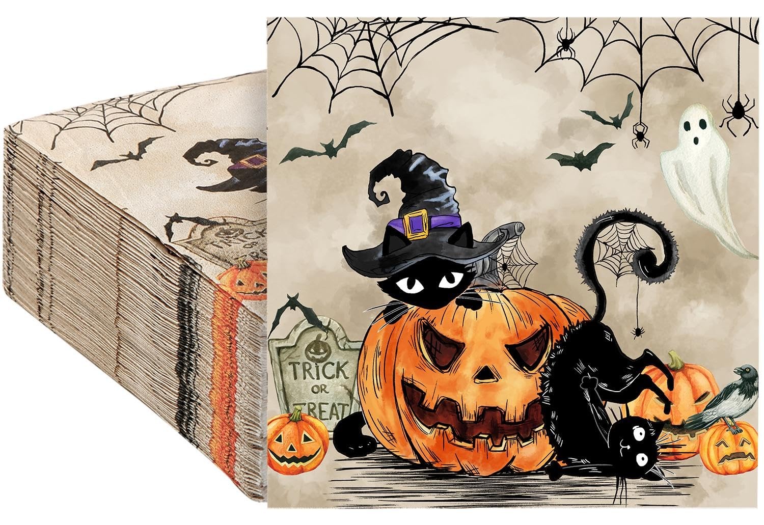 Quera 50 Pack Halloween Black Cat Pumpkin Disposable Paper 13\