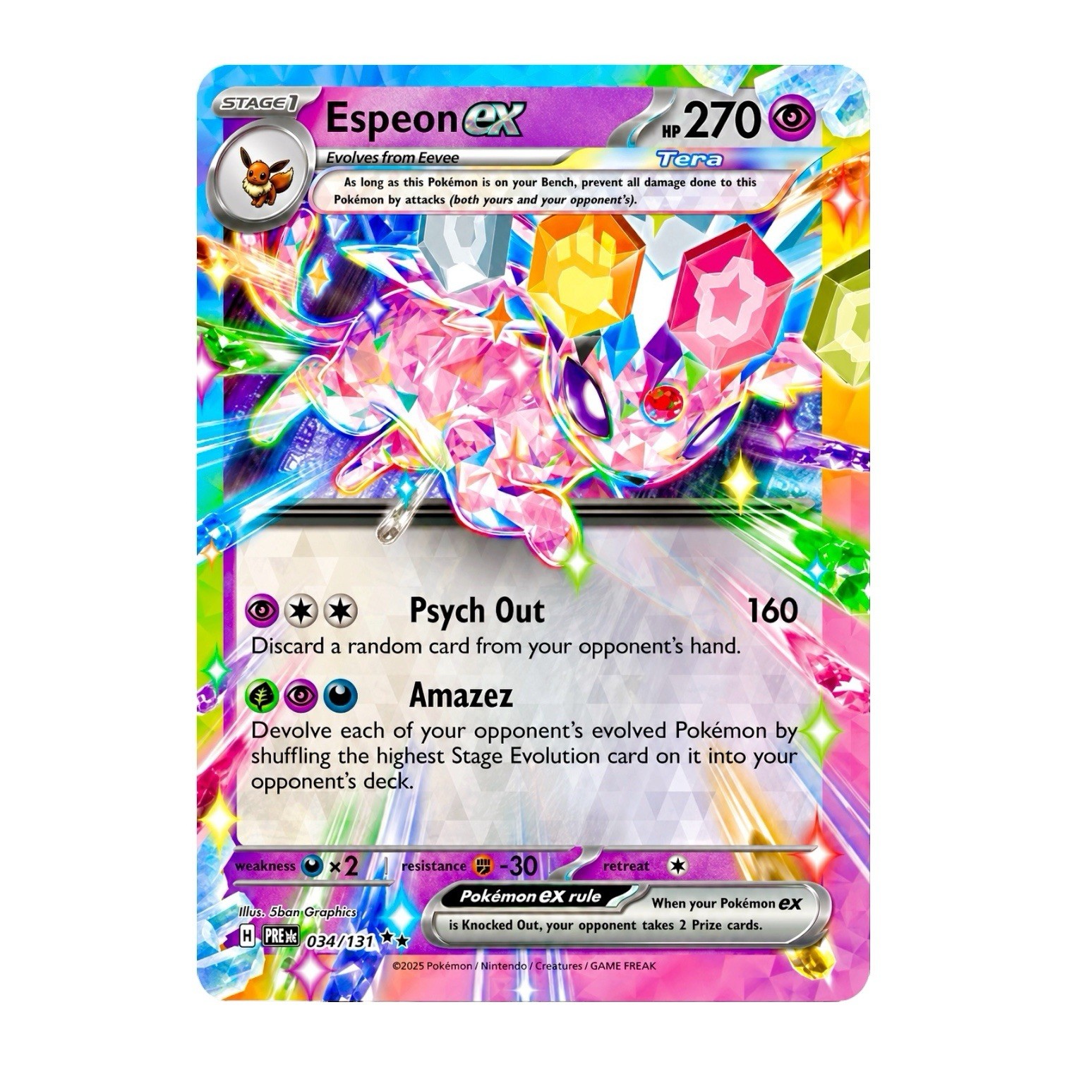 Pokémon Espeon ex 034/131 SV Prismatic Evolutions Double Rare L Card - NM