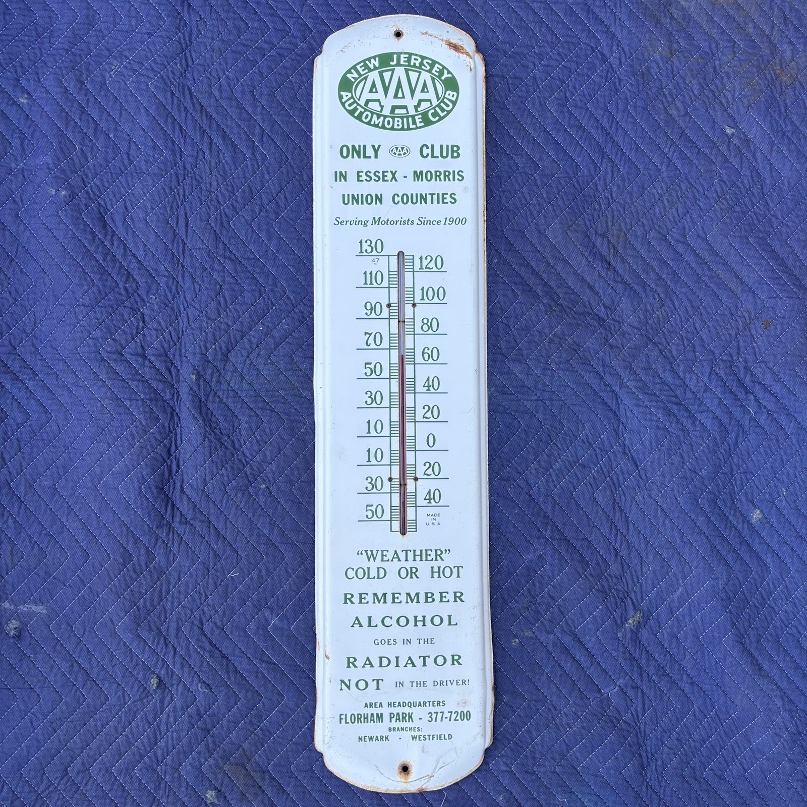 Large 36” Vintage AAA New Jersey NJ Automobile Club Metal Thermometer Sign