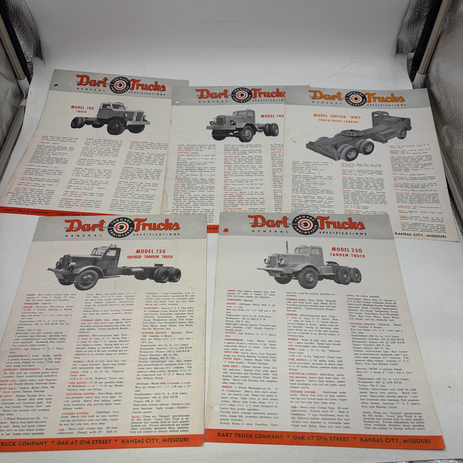 1950s Dart Trucks Sales Brochure Lot 5 Specification Sheets Oilfield Crane Tande