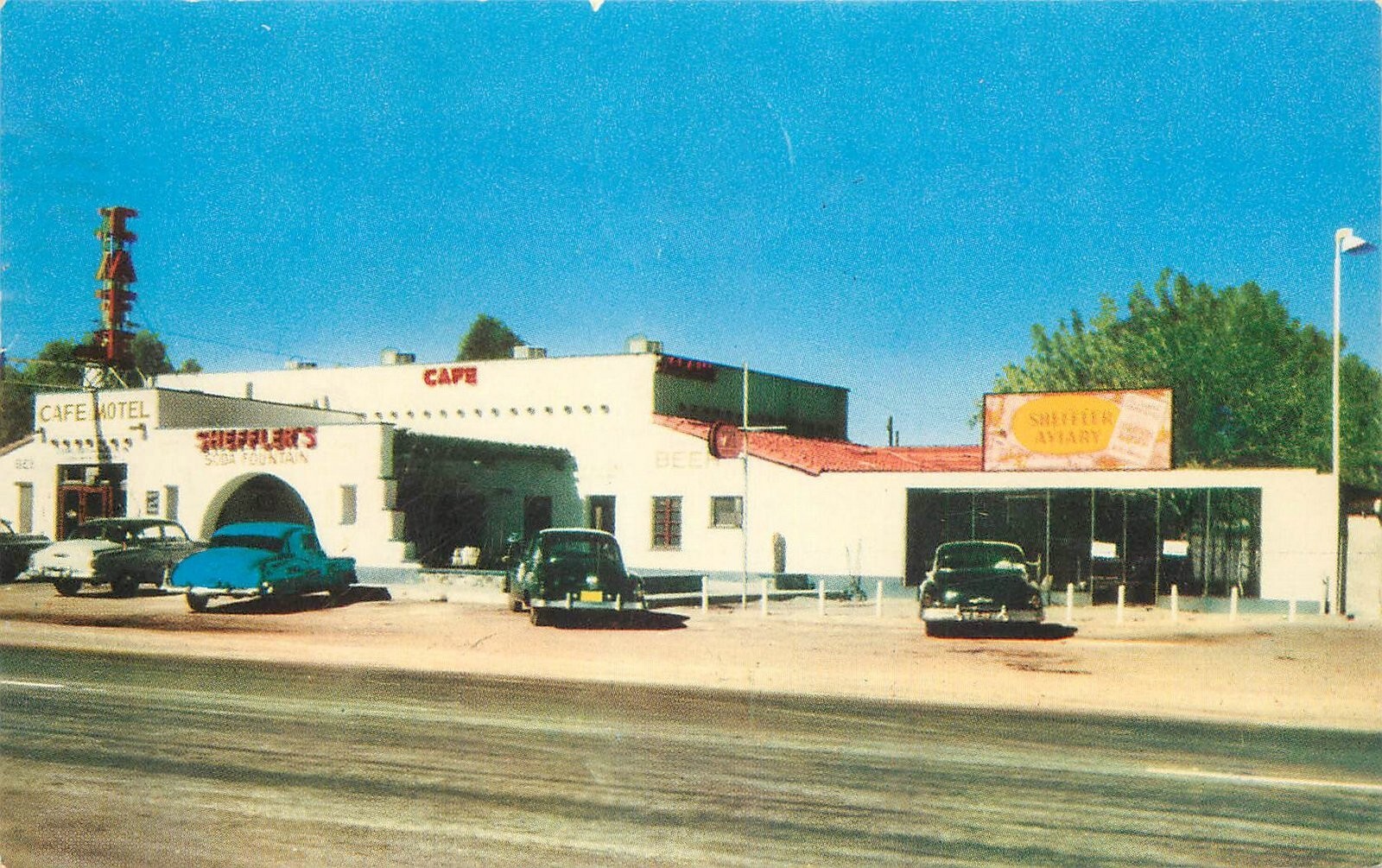Postcard 1955 Arizona Salome Sheffler\'s Cafe Motel occupational autos  23-12465