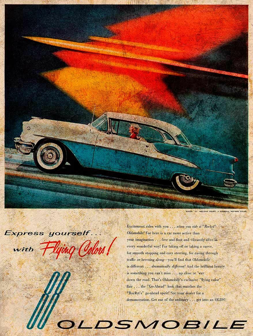 1955 OLDSMOBILE 88 AUTOMOBILE CAR AD HEAVY DUTY USA MADE METAL ADVERTISING SIGN