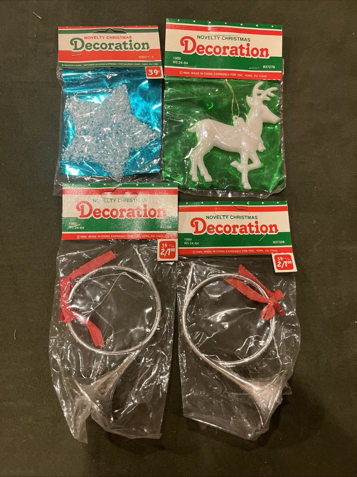 VTG New Old Stock 4 Novelty Christmas Ornaments