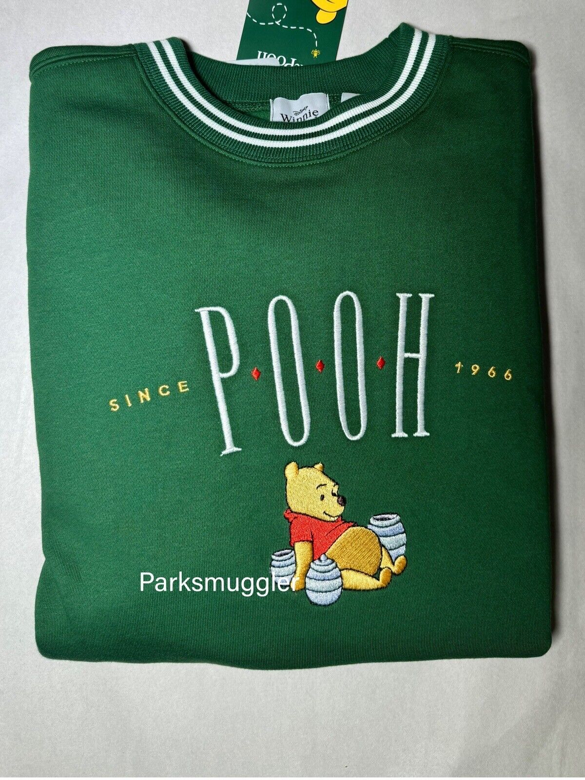 Disney Parks Winnie The Pooh Green Embroidered Pullover Sweater Sweatshirt XL