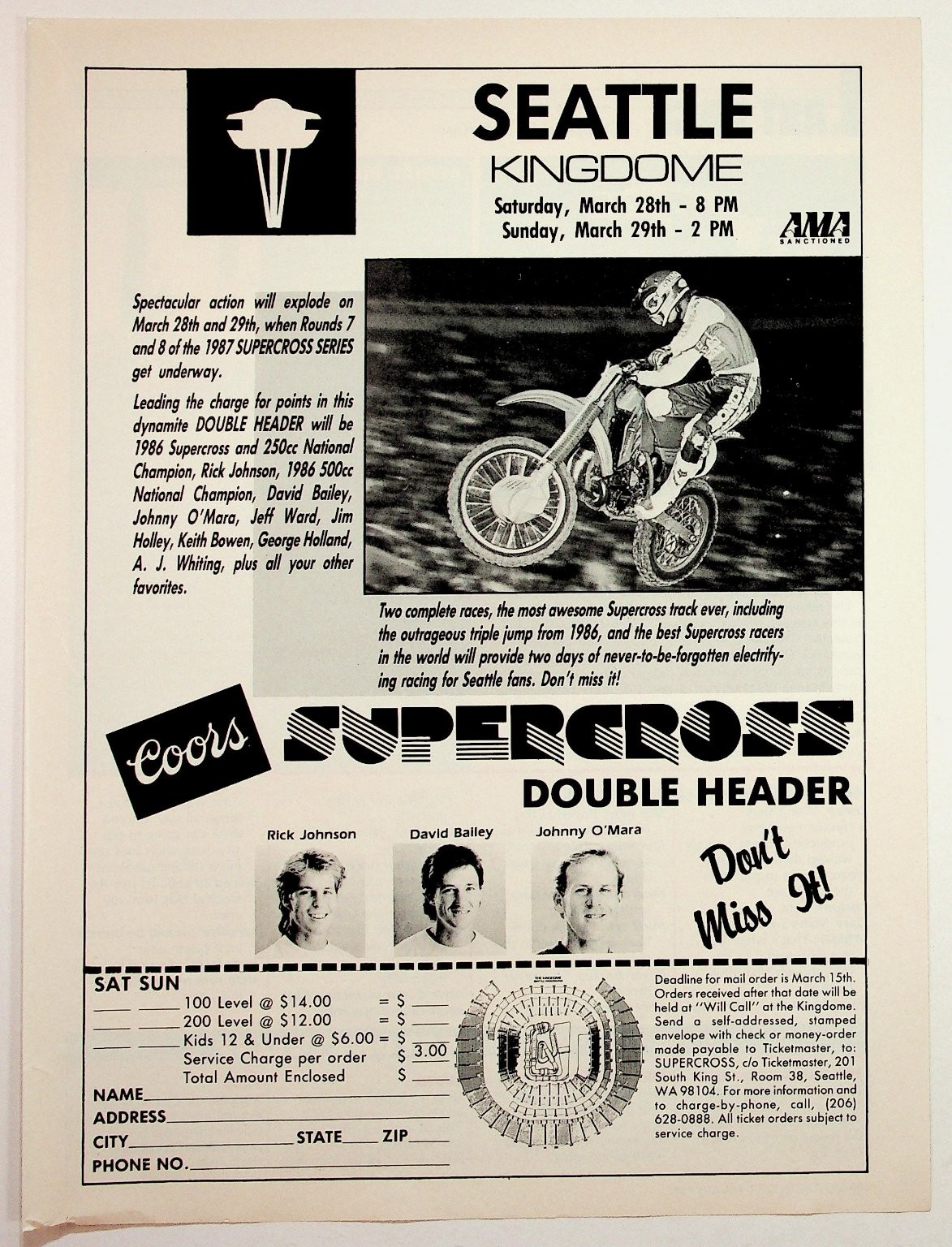 1987 Seattle Kingdome Supercross Double Header Motocross Print Ad Rick Johnson
