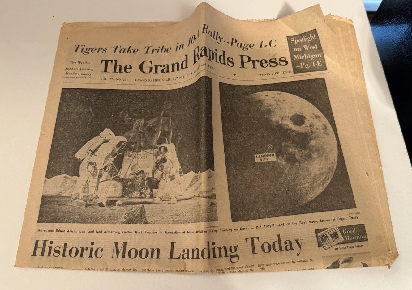 1969 Grand Rapids Press APOLLO 11 Historic Moon Landing Today July 20 Newspaper