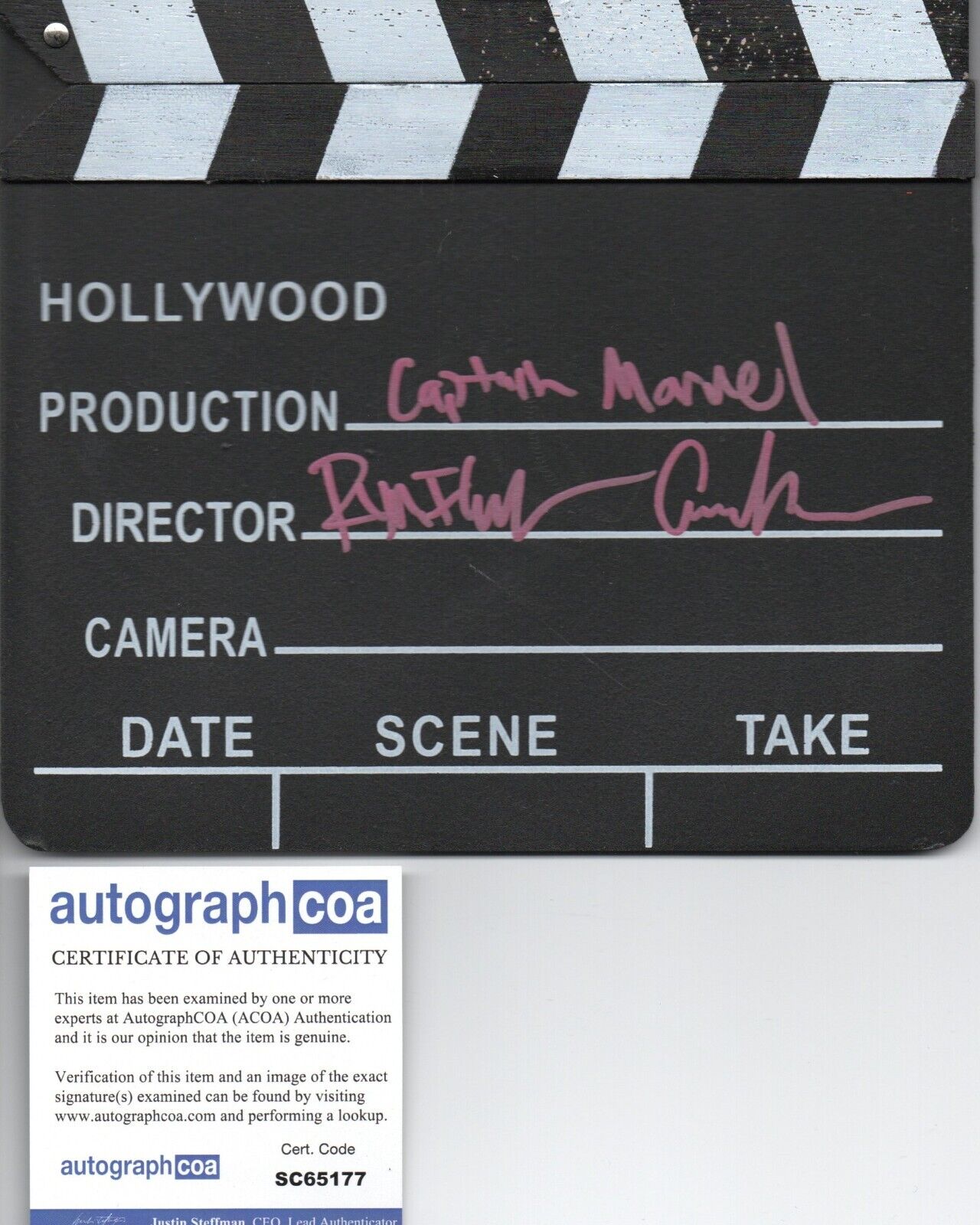 RYAN FLECK AND ANNA BODEN  SIGNED CLAPPERBOARD PHOTO ALSO ACOA