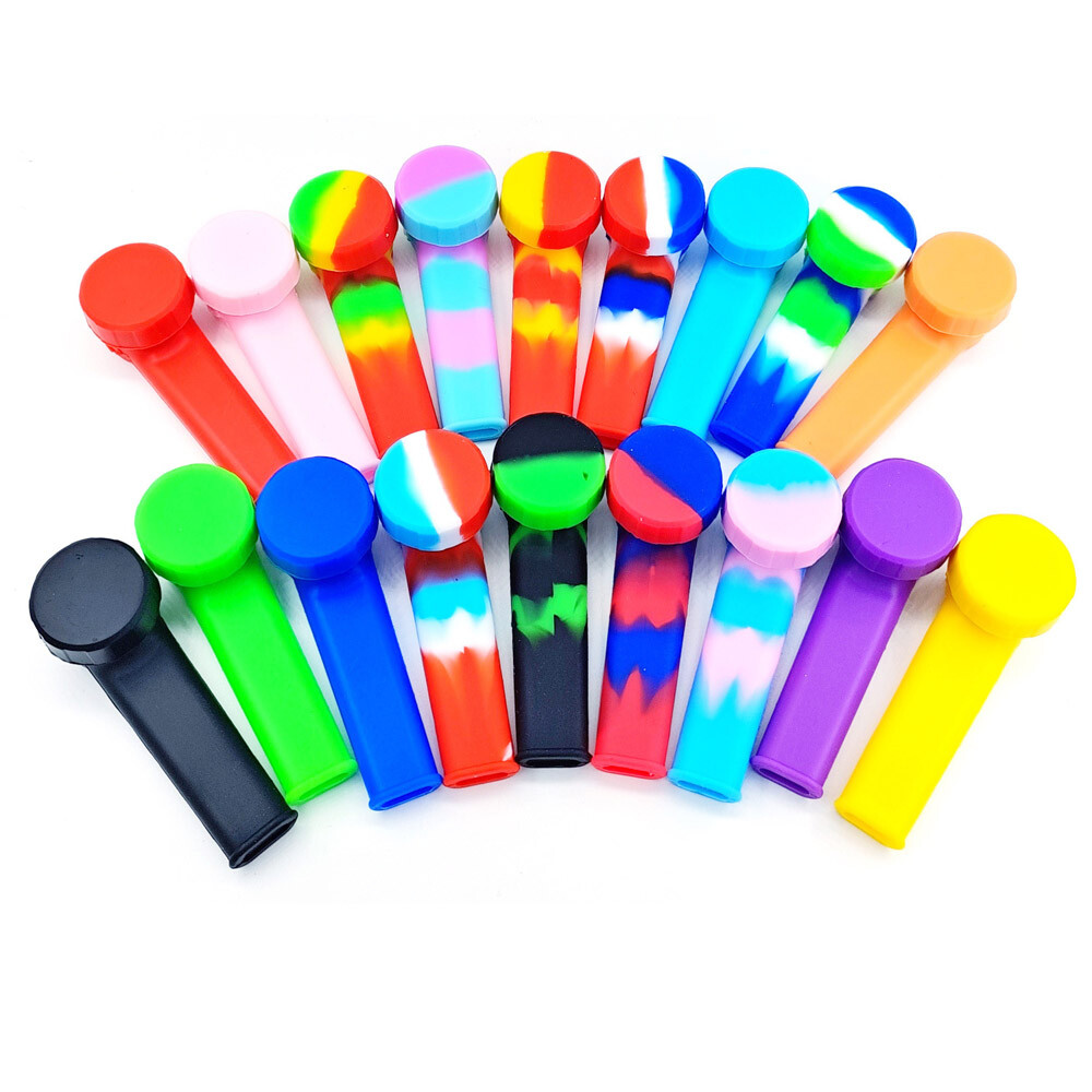 5PC 3.4 Mini Silicone Smoking Hand Pipe Metal Bowl Lid Pocket Pipe Random colors
