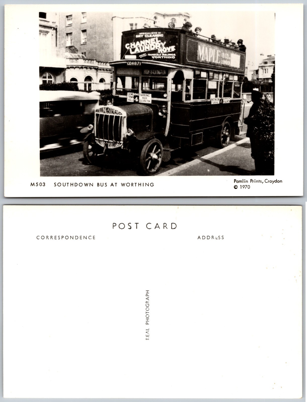 RPPC Worthing England Southdown Bus Photo Postcard