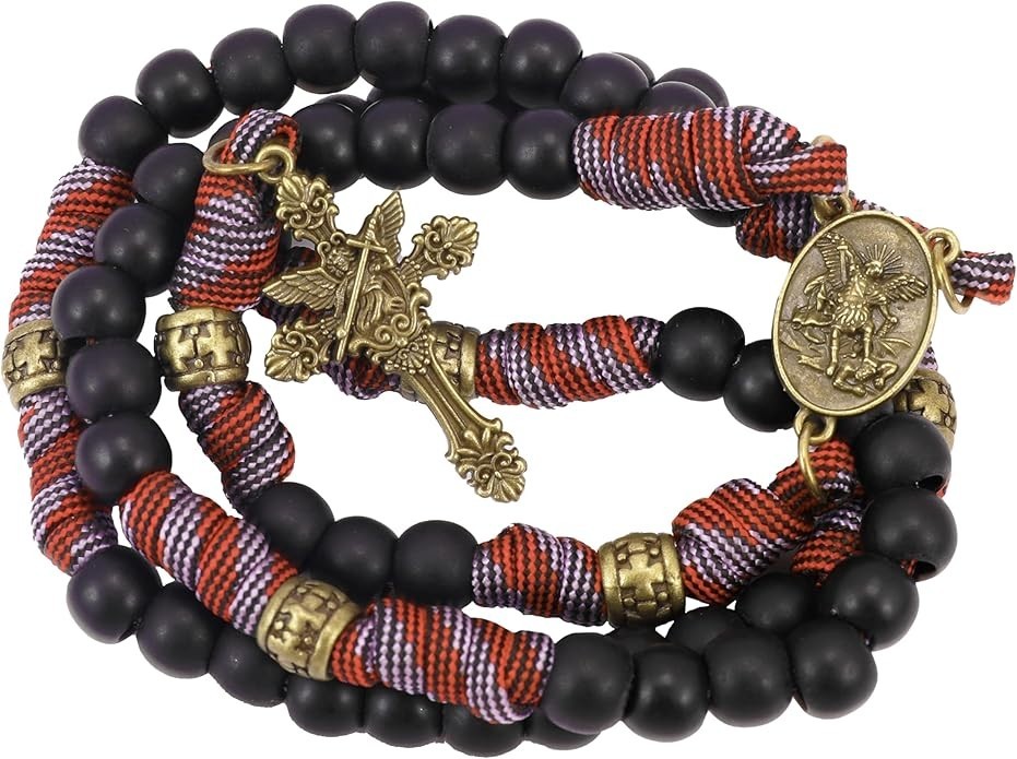 Bronze St Michael Rosary with Black Beads Heavy Duty Catholic Paracord Rosary Bronze St Michael Rosary with Black Beads Heavy Duty Catholic Paracord Rosary