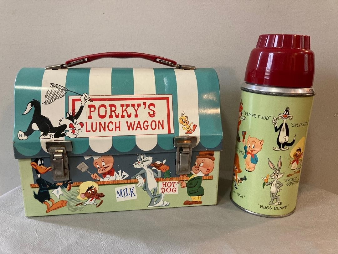 EXCELLENT Vintage 1959 PORKY'S LUNCH WAGON Lunch Box & THERMOS, Warner Bros.