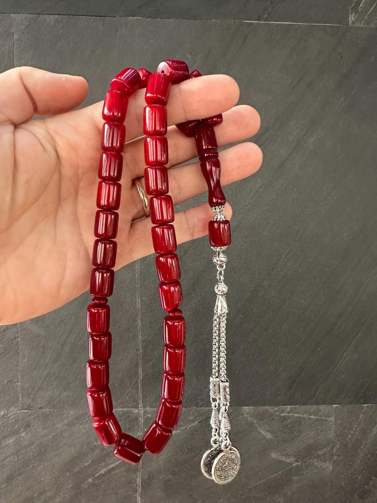 Red Barrel Prayer Beads 33 Islamic Tesbih Misbaha Tasbih – Handmade Rosary