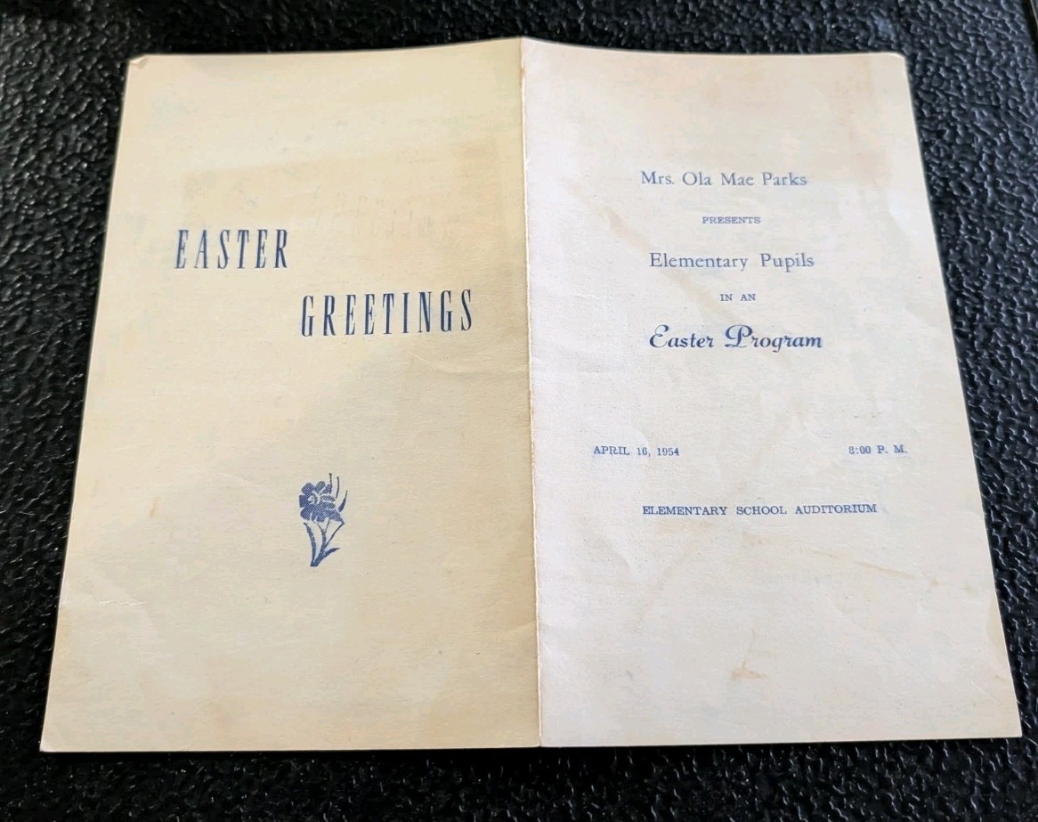 Vintage 1954 Easter Program Elementary School Mrs Ola Mae Parks