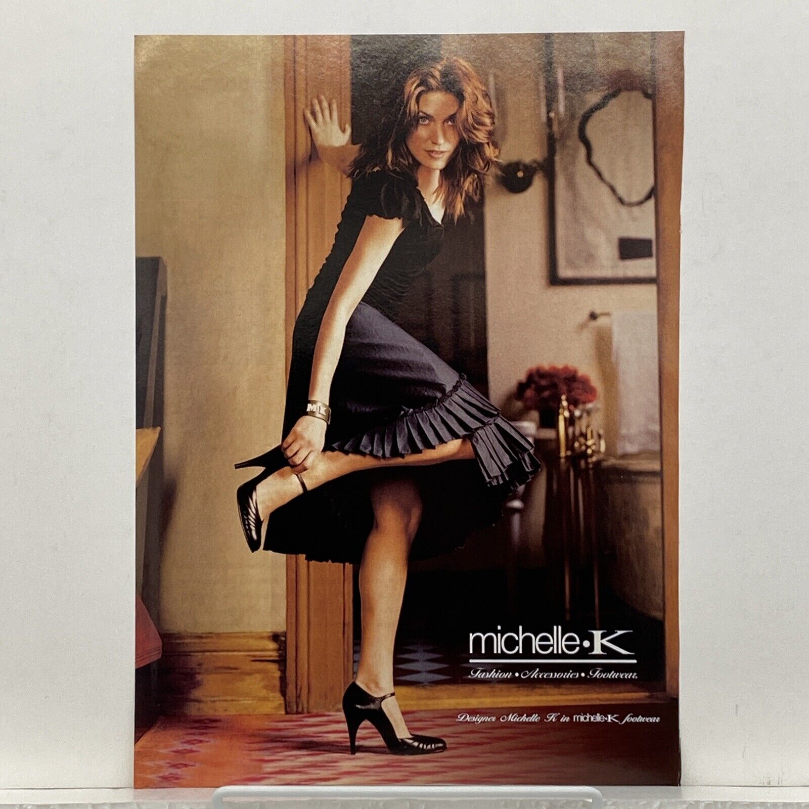 2002 Michelle K Shoes Print Ad Woman\'s Legs Ankles Feet in High Heels Vtg 2000s