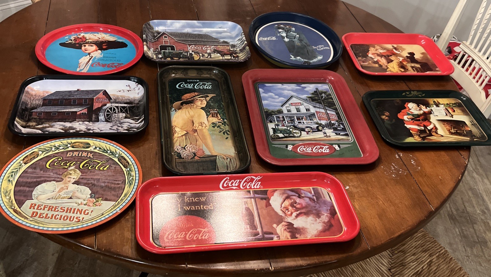 Vintage (Lot of 10) Large Coca Cola Metal Tin Trays. Preowned In Good to VG Cond Vintage (Lot of 10) Large Coca Cola Metal Tin Trays. Preowned In Good to VG Cond